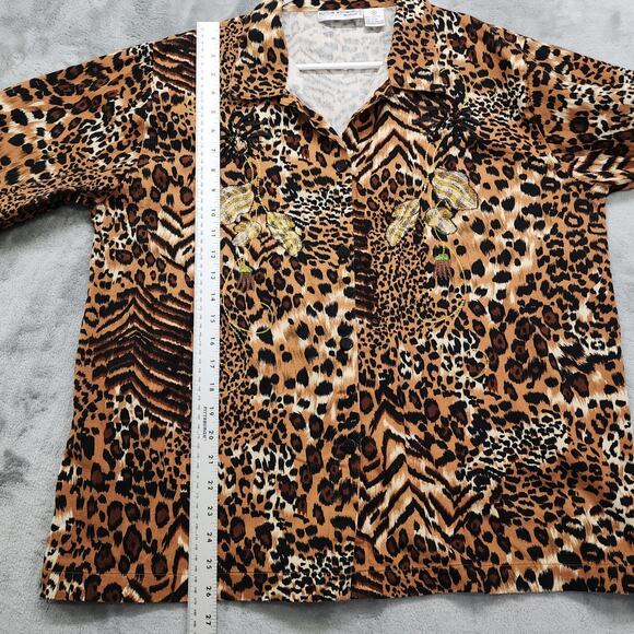 Vintage Allyson Whitmore Weekend Jacket Womens 1X Brown Animal Print Embroidered - Picture 7 of 8